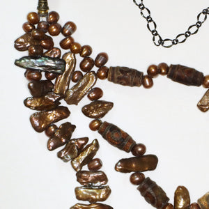 Three Strand Necklace with Vintage Tibetan Beads and Pearls by Kari Banick
