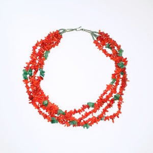 Vintage Multi-Strand Coral and Jade Necklace