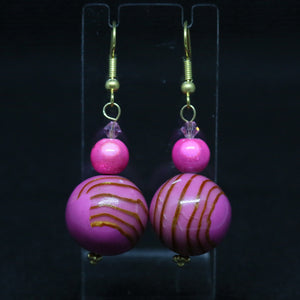 Pink Polymer Clay Earrings with Caramel Coloured Swirls