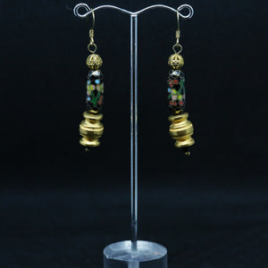 Chinese Vintage Cloisonne Beads, Brass and Gold Plated Bead Earrings