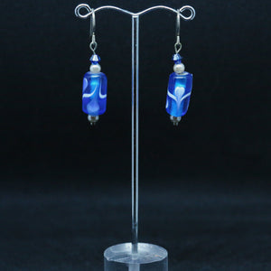 Blue Flame Work Glass Bead with Glass Pearl Accent