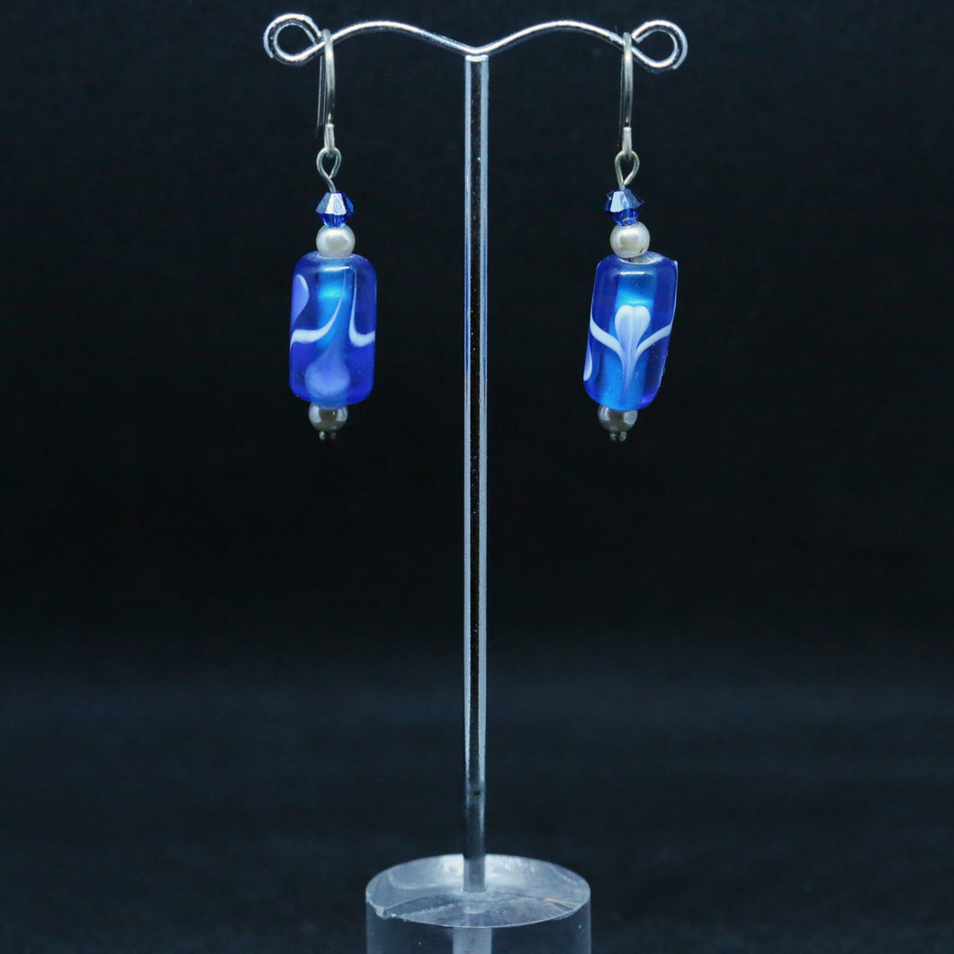 Blue Flame Work Glass Bead with Glass Pearl Accent