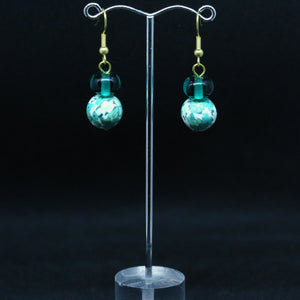 Teal Polymer and Glass Bead Earrings by Christine Smalley