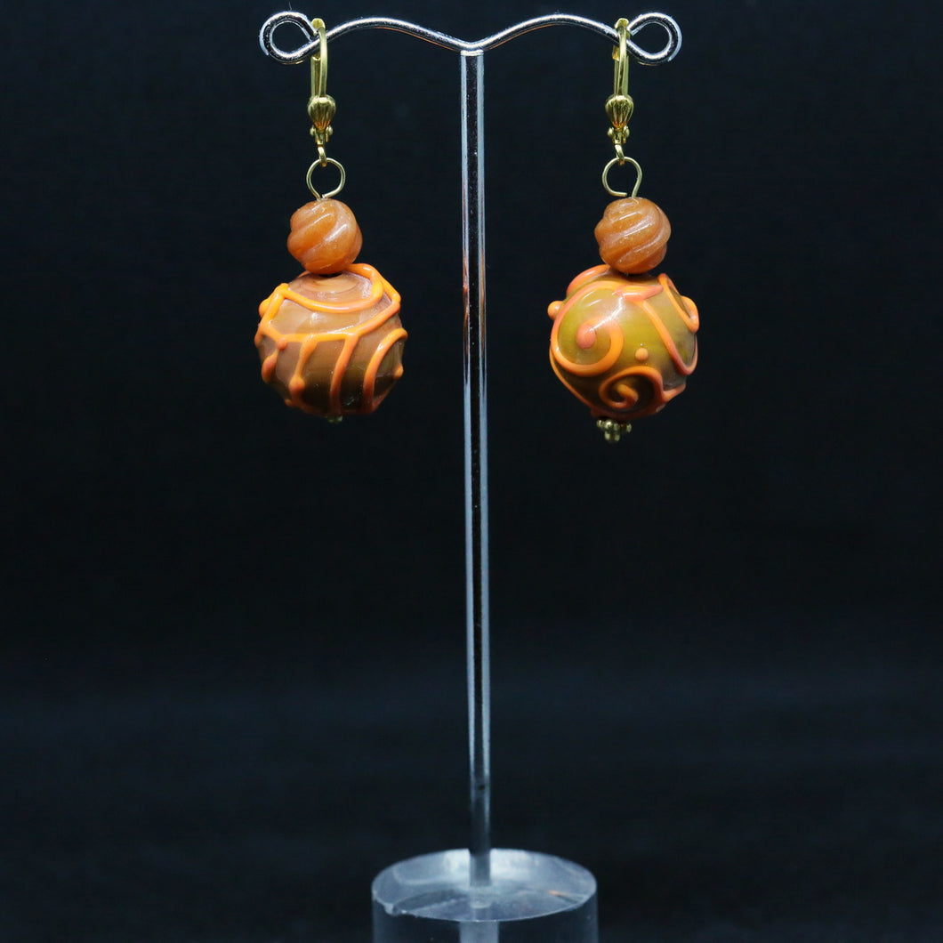Earrings with Carnelian and Handmade Glass Beads by Liz DeLuca