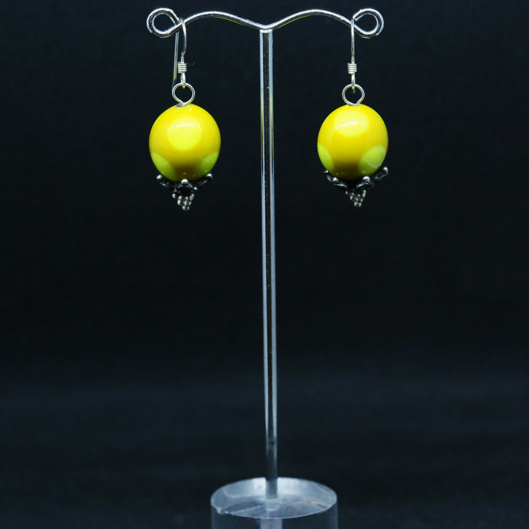 Yellow Spotted Glass Earrings By Australian Artist Leslie Hunter-Webb