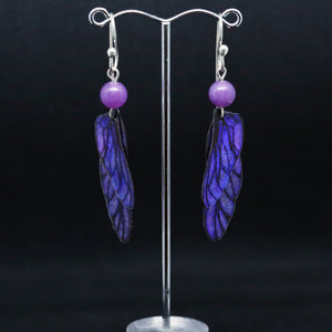 Unique Purple Earrings with Translucent Wings By Hilda Procak
