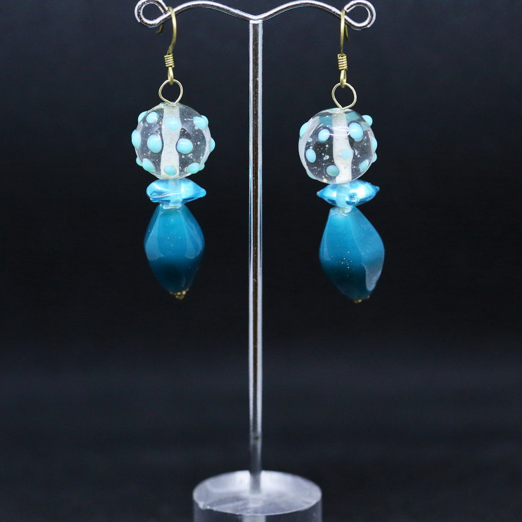 Eclectic Blue Earrings with Glass Beads by Elizabeth Bright