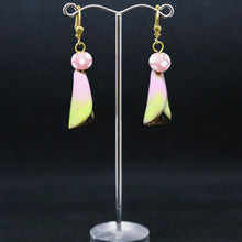 Load image into Gallery viewer, Stylish Earrings with Pink and Green Enamel Cone with Gold Trim Jan Rietdyk
