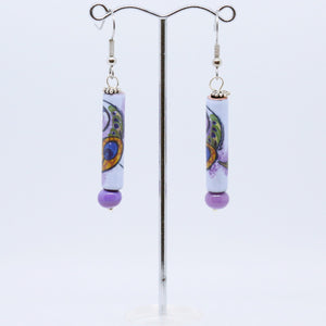 Purple Earrings with Enamel Hand-Painted Beads by Jan Cahill