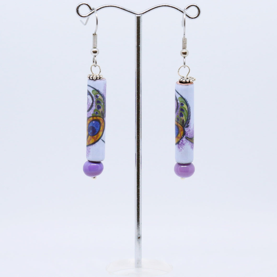 Purple Earrings with Enamel Hand-Painted Beads by Jan Cahill