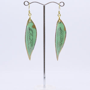 Green Leaf Copper Enamelled Earrings by Jan Rietdyk