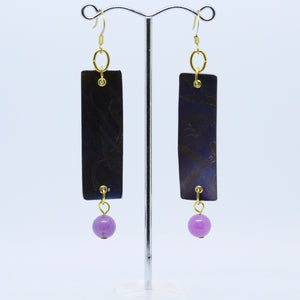 Titanium Rectangular Earrings with Purple and Bronze Swirls by Jan Rietdyk