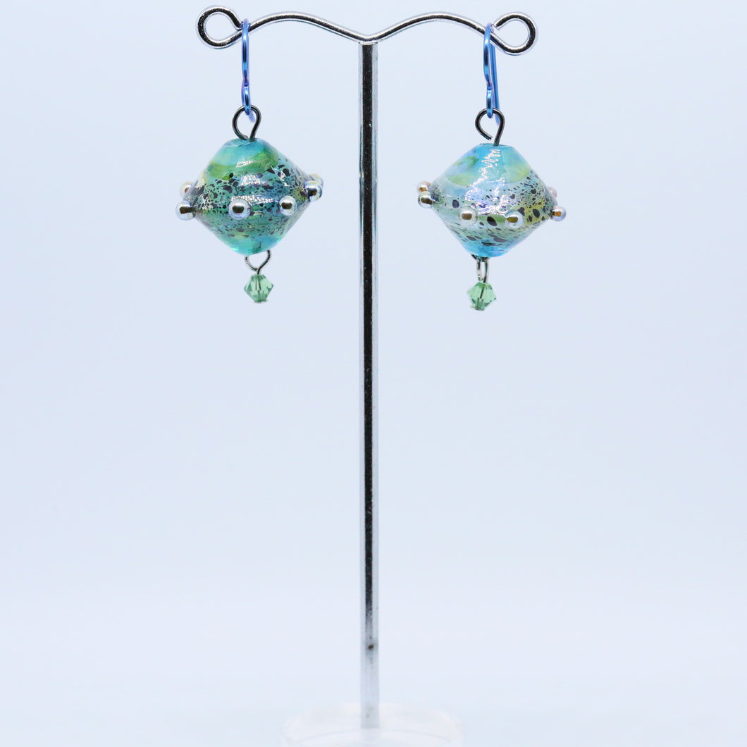Luscious Earrings with Blue and Green Glass Beads by Liz DeLuca