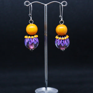 Striking Orange and Purple Earrings with Glass Beads by Regis Teixera