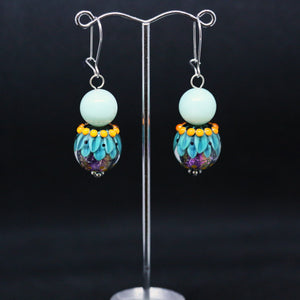 Striking Blue and Orange Earrings with Glass Beads by Regis Teixera