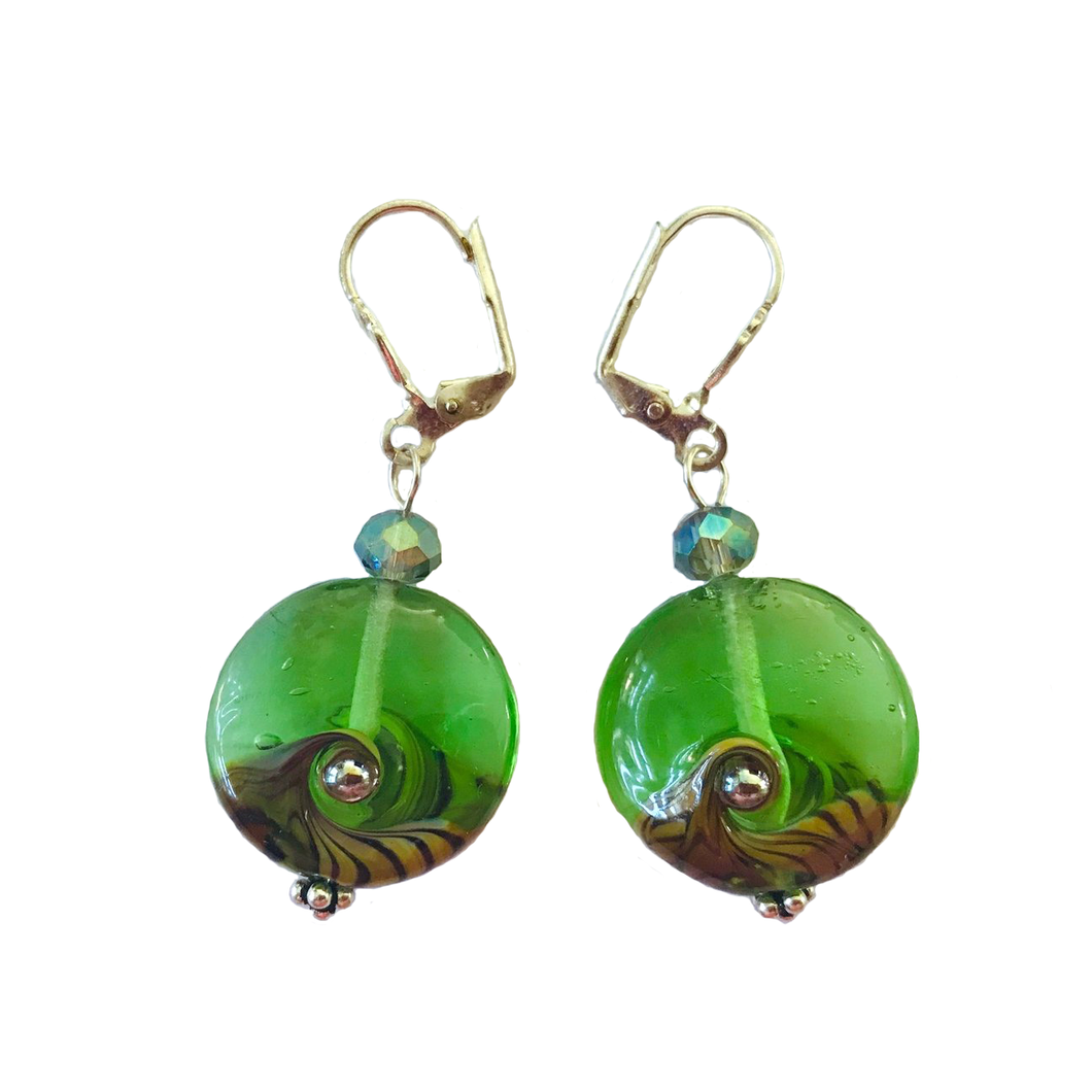 Sea Green Earrings with Glass Beads by Liz Deluca