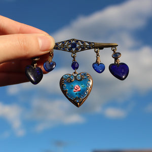 Vintage Heart Brooch with glass and enamelled beads