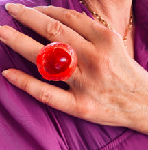 Load image into Gallery viewer, Quirky Red Silicon and Moonstone Ring by Shan Shan Mok

