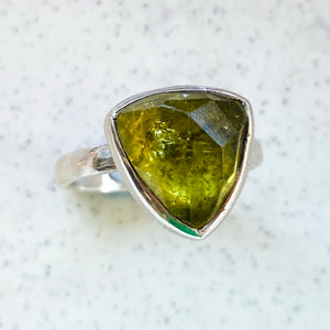 Green Andalusite Trillion Ring by Eilish Bouchier