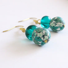 Load image into Gallery viewer, Floral Polymer and Teal Glass Bead Earrings
