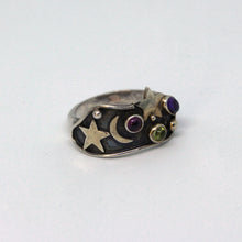 Load image into Gallery viewer, Night Sky Amethyst, Ruby &amp; Peridot Ring
