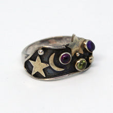 Load image into Gallery viewer, Night Sky Amethyst, Ruby &amp; Peridot Ring
