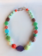 Load image into Gallery viewer, Jade, Glass, Strawberry Quartz, Resin and Carved Gemstone Necklace

