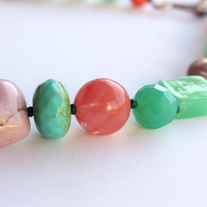 Jade, Glass, Strawberry Quartz, Resin and Carved Gemstone Necklace
