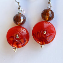Load image into Gallery viewer, Unique Earrings with Deep Orange Glass Beads by Liz Deluca
