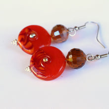 Load image into Gallery viewer, Unique Earrings with Deep Orange Glass Beads by Liz Deluca
