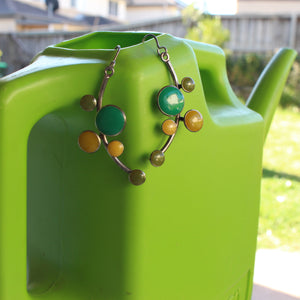 Quirky Emerald, Moss & Ochre Enamel Earrings