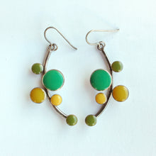 Load image into Gallery viewer, Quirky Emerald, Moss &amp; Ochre Enamel Earrings
