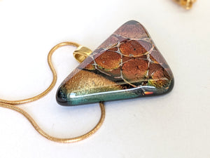 Dichroic Glass Pendant With Gold Chain  SOLD