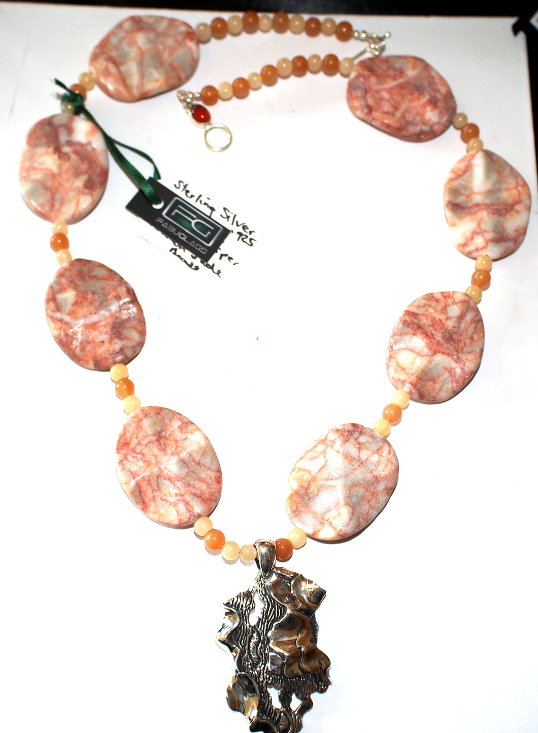 Red Picasso Agate & Lemon Jade Bead Necklace by Jan Rietdyk
