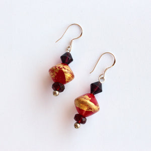 Luscious Australian Red and Gold Glass Bead Earrings