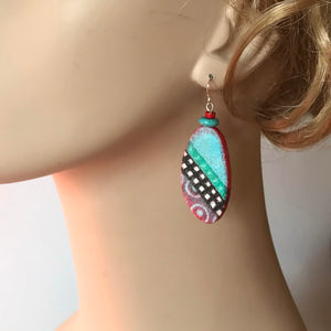 Coral and Turquoise Polymer Clay Drop Earrings by Wendy Moore [SOLD]