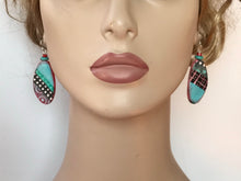 Load image into Gallery viewer, Coral and Turquoise Polymer Clay Drop Earrings by Wendy Moore [SOLD]
