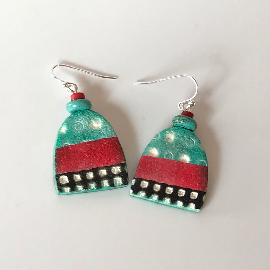 Coral and Turquoise Polymer Clay Drop Earrings by Wendy Moore