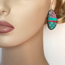 Load image into Gallery viewer, Coral and Turquoise Polymer Clay Studs by Wendy Moore
