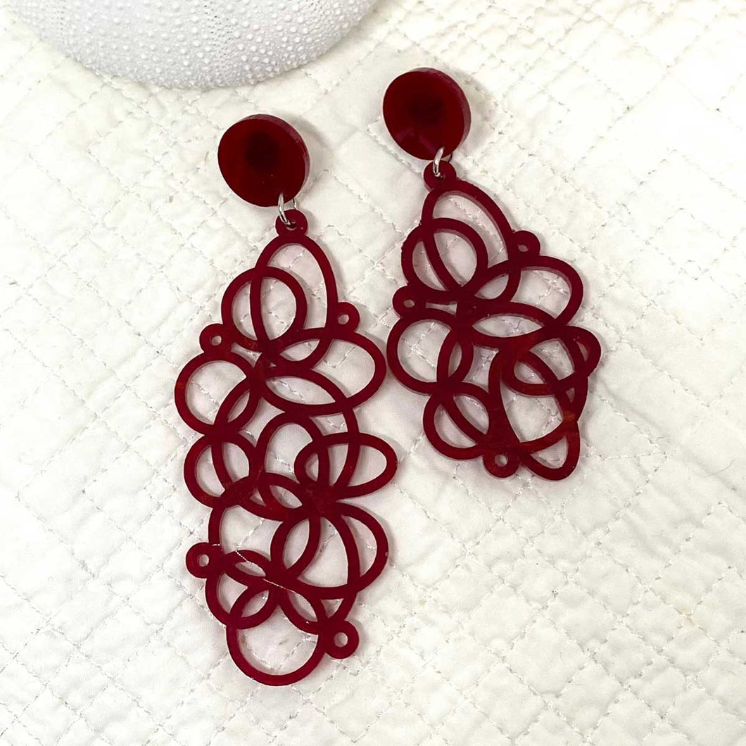 Bubbles Earrings - Deep Red Marble by Skitty Kitty