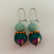 Load image into Gallery viewer, Striking Blue and Orange Earrings with Glass Beads by Regis Teixera

