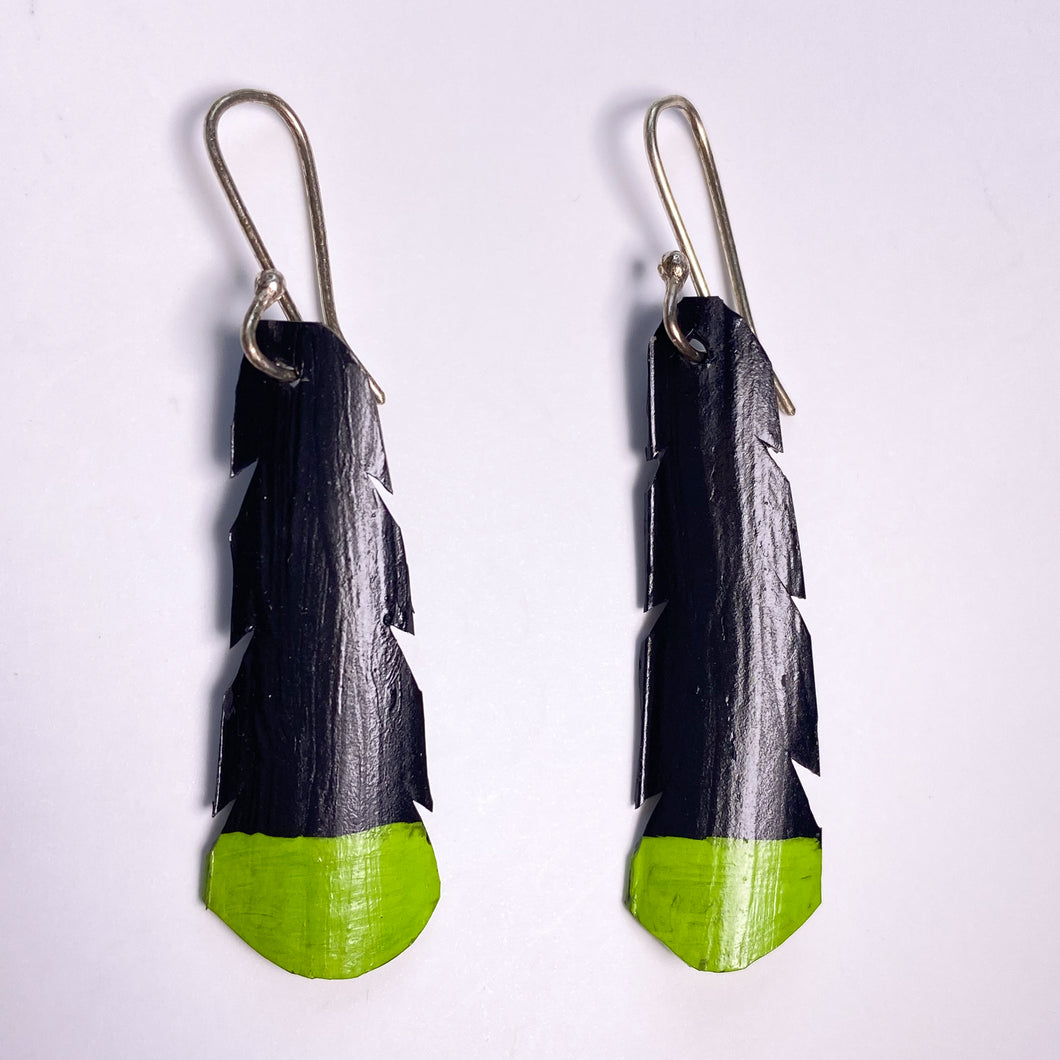 Square Ended Green Tipped Rubber Earrings by Diane Connal