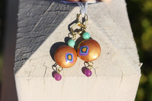 Load image into Gallery viewer, Gold Polymer Clay, Amethyst &amp; Jade Earrings

