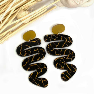 Snakey - Black and Gold Pattern with Gold Earbutton