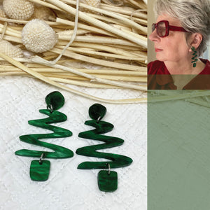 Swirly Green Christmas Tree Earrings